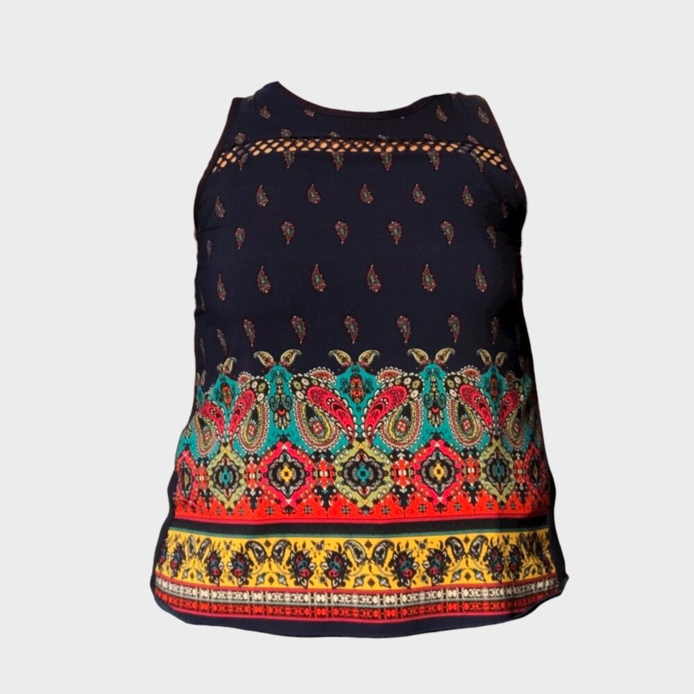 Carol Rose Mixed Paisley Print Sleeveless Blouse size L fits up to 1X